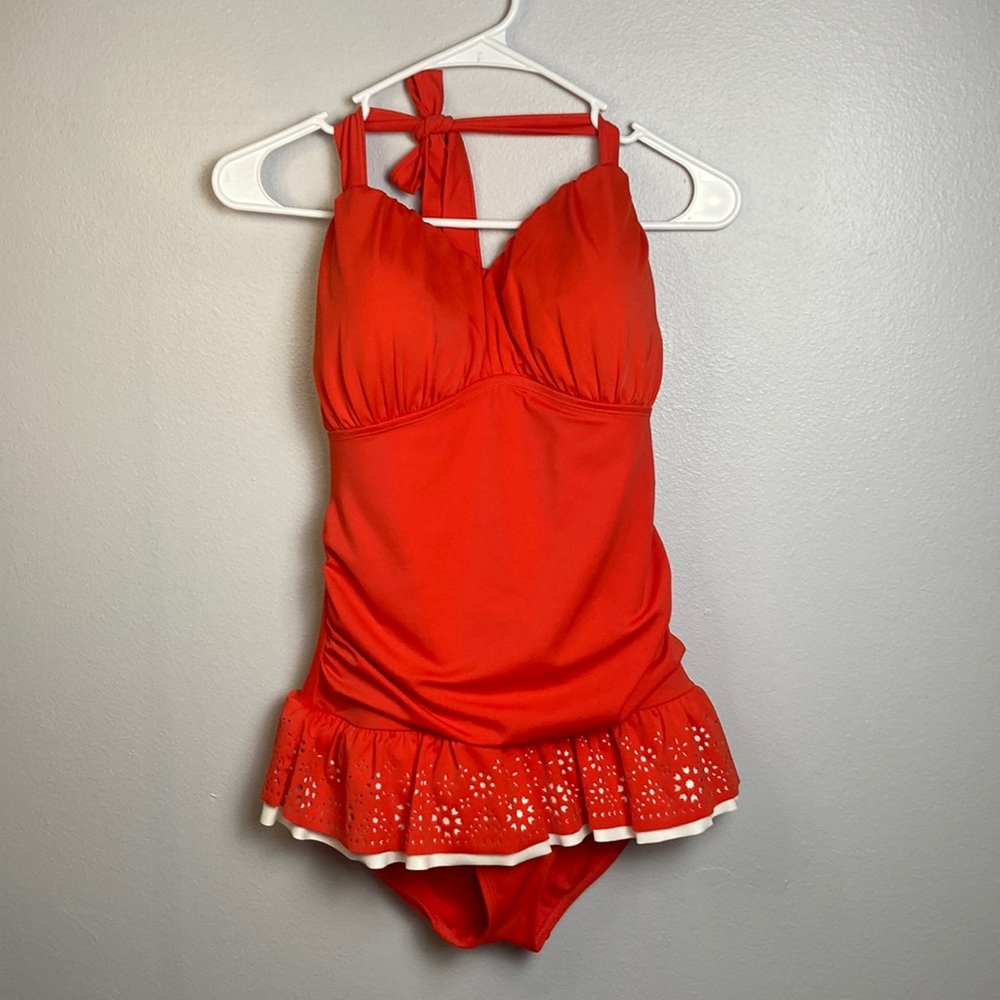 Orange Swimsuit with Ruffle Detail Sz 12